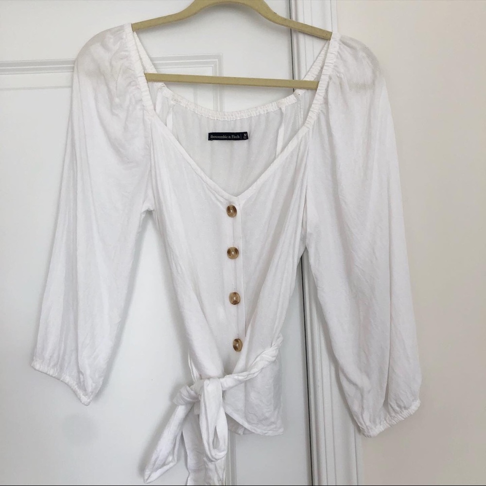 white tie-front blouse